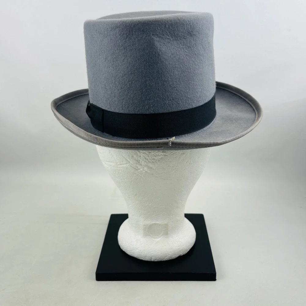 Vintage Planar Merino Wool Top Hat Mens M Light Gray Felt Black Band
